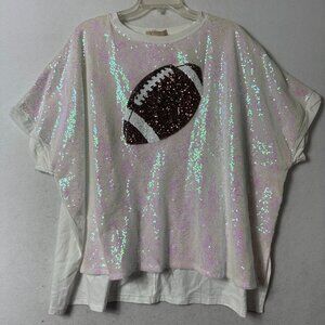 Fantastic Fawn shirt top sz M Football all over Sequin oversized short sleeve